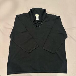 Talbots Plus Cotton 3/4 Sleeve Collar String V Neck Pullover Sweater Black 1X